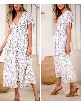 NWT Lost In Lunar White Floral Button-Front Midi Dress Size M